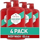 Old Spice Refreshing Body Wash for Men, High Endurance, 3X Defense, 24/7 Shower Fresh with Long Lasting Scent, Pure Sport Scent, 33.4 oz (Pack of 4)