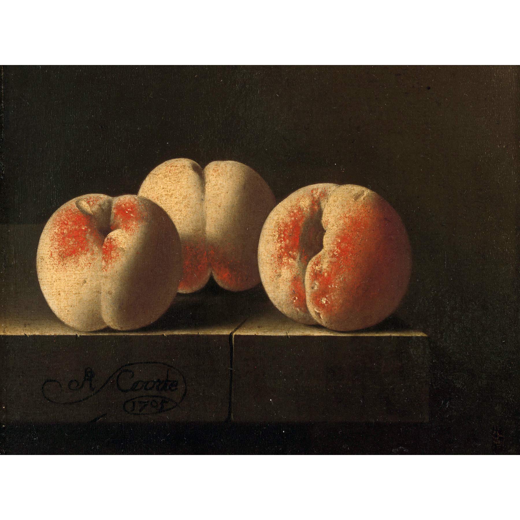 Artery8 Coorte Three Peaches On A Stone Plinth Painting Large Wall Art Poster Print Thick Paper 18X24 Inch