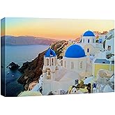 wall26 Canvas Print Wall Art View of The Blue Dome Churches of Santorini, Greece Cities Wilderness Photography Realism Chic L