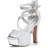 IDIFU Women's IN5 Charcy Crisscross Strappy Platform High Chunky Heels Peep Toe Pump Party Heeled Sandals