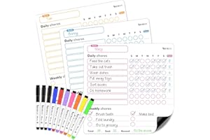 ABERLLS Magnetic Chore Chart, 3 Pcs Dry Erase Behavior Charts & 10 Markers, Reward Chart for Multiple Kids Teens Adults Family, Daily Responsibility Rewards Whiteboard for Fridge Home Supplies