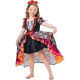 DEZEXHOM Day of the Dead Dress Kid Sugar Skull Catrina Costume Girl with Floral Headpiece Gift for Halloween Party