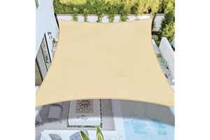 Bynbbur Sun Shade Sail 16'x16' Rectangle Beige Permeable Curved Edge Canopy Heavy Duty Sun Sail for Patio Backyard Party Outdoor Activity Custom Commercial Standard