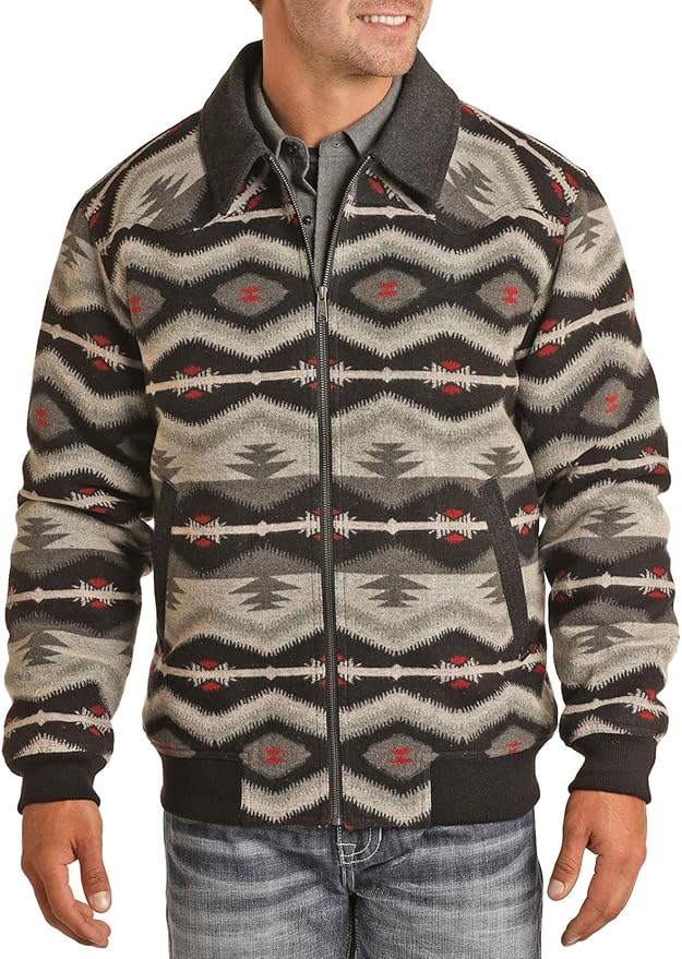Powder River Outfitters Men's Aztec Jacquard Bomber Jacket at Amazon Menâs Clothing store