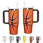 Hpytmbernb 30 oz Basketball Tumbler with Handle and Lid Double Walled Stainless Steel Insulated Travel Mug Gift for Basketball Themed Lovers Coffee Cup