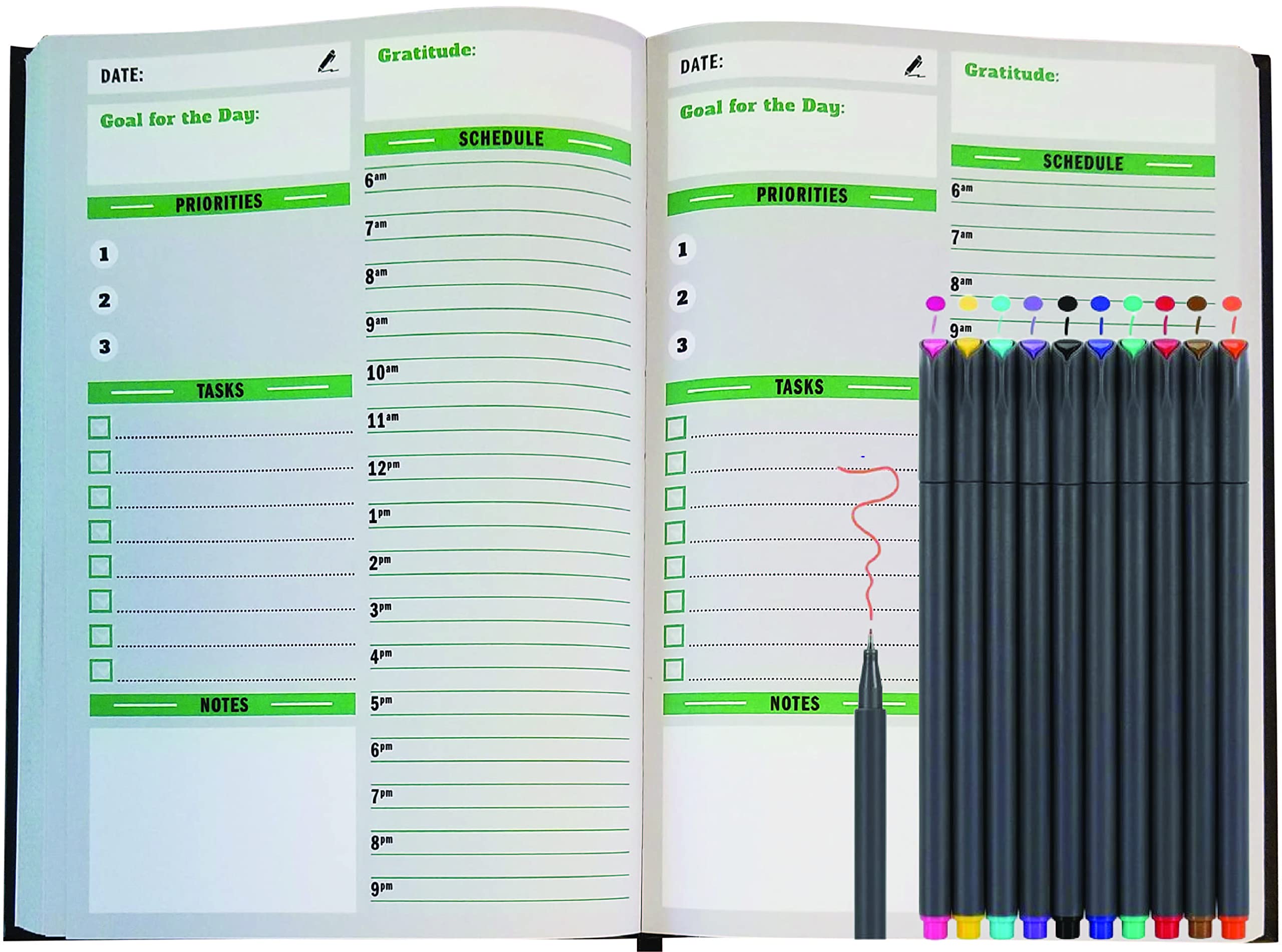 Sunnyside Undated Planner - Daily Organizer, Hourly, Day and Monthly Planner Full Size Non-Dated Calendar Journal for Appointments, Tasks, Goal Setting, Tracking Priorities and Gratitude Notes