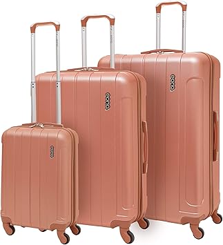 EONO Essentials ABS Juego de 3 Equipaje Maleta rígida Ligera con 4 Ruedas, 55cm Equipaje de Mano + 71cm Mediana + 81cm Grande, Rosa Oro: Amazon.es: Equipaje