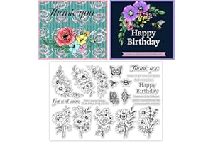 ORIGACH 8.3 by 11.7 Inch Vintage Flowers and Blessing Words Clear Stamps for Card Making Floral and Sentiments Transparent Si