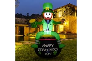 HYRIXDIRECT 6ft St. Patrick's Day Inflatables Blow Up Outdoor Decorations Leprechaun on Pot of Gold with Beer and Clover Yard Decoration Built-in Led and Fan