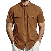 JOGAL Mens Button Down Short Sleeve Shirt Regular Fit Button Up Work Shirts with Two Pockets