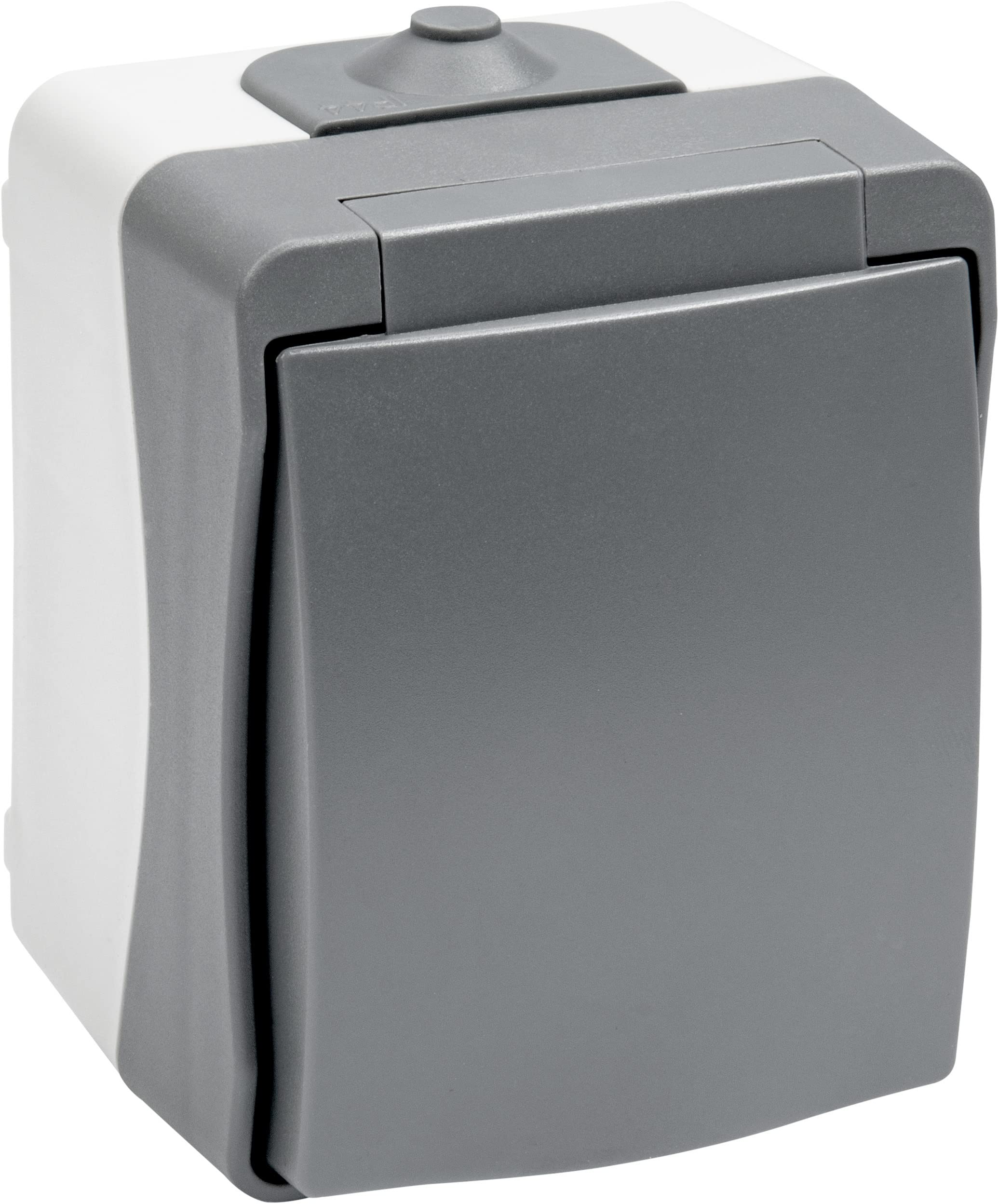 Meister Cave 1-Way-Surface-Mounted-IP44 Splash Protection Outdoor Use-Up to Cable Cross Section 2.5 mm² -Grey/Wet Room Surface-Mounted Socket / 7407010, Gray, 1-fach — image 1