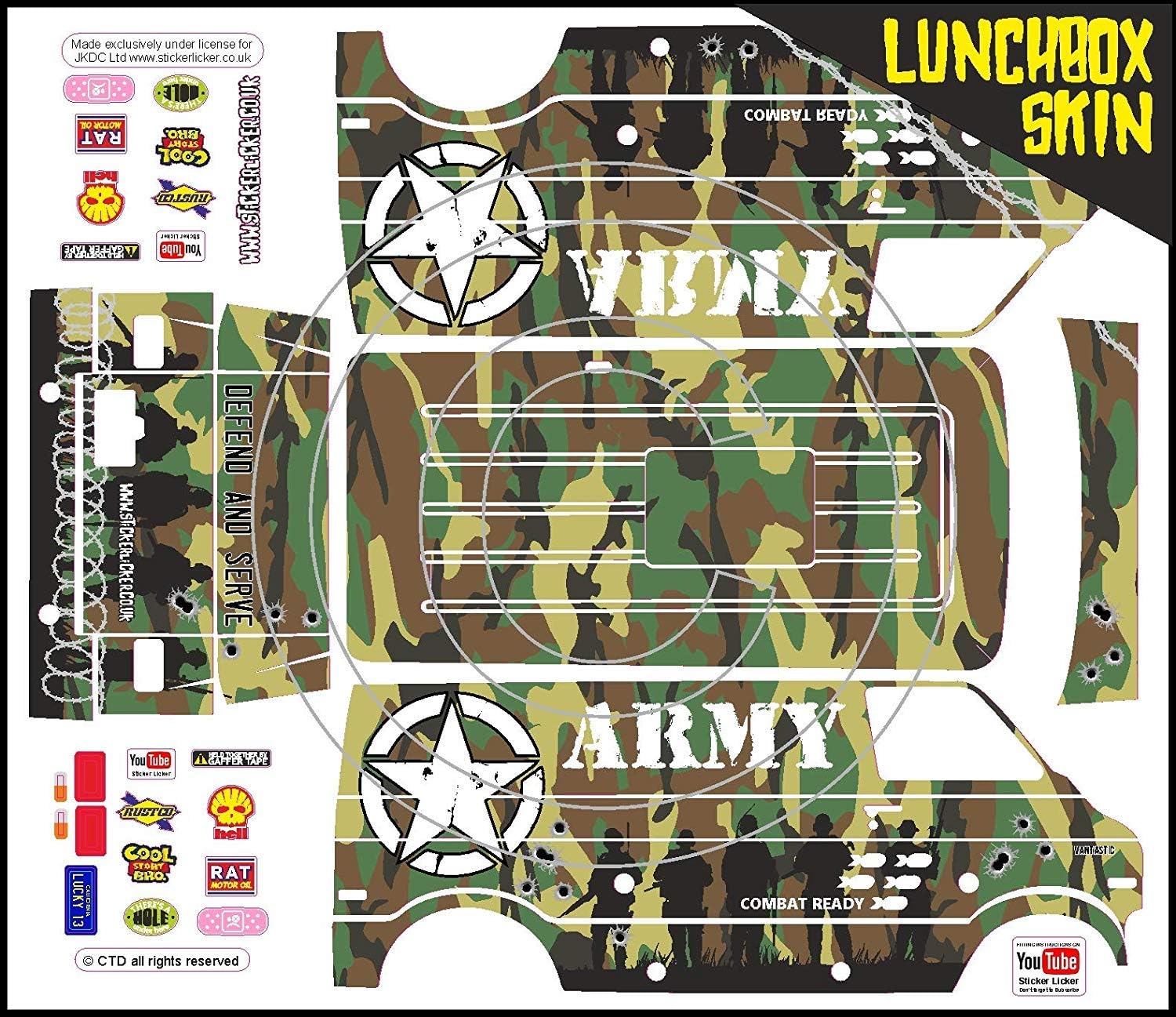 GREEN Army Camo themed vinyl SKIN Kit & Stickers To Fit Tamiya Lunchbox R/C Monster Truck