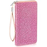 MotiMind Bling Glitter Sparkly Wallet for Women Christmas Rhinestone Wallet RFID Blocking Phone Purse Gifts for Mother's Day(Pink)