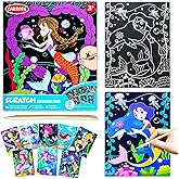 BAOXUE Scratch Art for Kids, Mermaids Black Rainbow Scratch Paper Set-Arts And Crafts & Supplies, DIY Activity & Party Games, Mermaid Toys Gifts for Toddlers, Girls