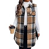 Mina Self 2025 Women's Flannel Plaid Vest Jackets- Fully-Lined Sleeveless Warm Long Casual Fashion Outerwear with Pockets