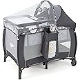 BABY JOY 4 in 1 Pack and Play, Portable Baby Playard with Bassinet, Adjustable Canopy, Changing Table, Lockable Wheels, Glowing Music Box, Travel Baby Crib Bassinet Bed from Newborn to Toddler