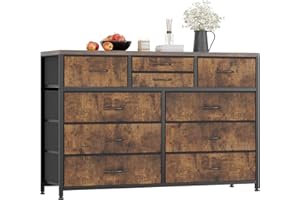 IDEALHOUSE Versatile 10-Drawer Dresser & TV Stand – Long Fabric Storage Chest with Steel Frame, Wood Top, for Bedroom, Living