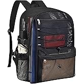 Busiuw Heavy Duty Mesh Backpacks for School, Black Mesh Book Bags for Boys and Girls with Adjustable Straps for Fitness, Sports, Swimming (S)