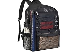 BUSIUW Heavy Duty Mesh Backpacks for School, Black Mesh Book Bags for Boys and Girls with Adjustable Straps for Fitness, Sports, Swimming (S)