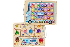 2 in 1 Magnetic Color & Number Maze Board for Kids Montessori Toys Wooden Double-Sided Counting Alphabet Letters Matching Mag