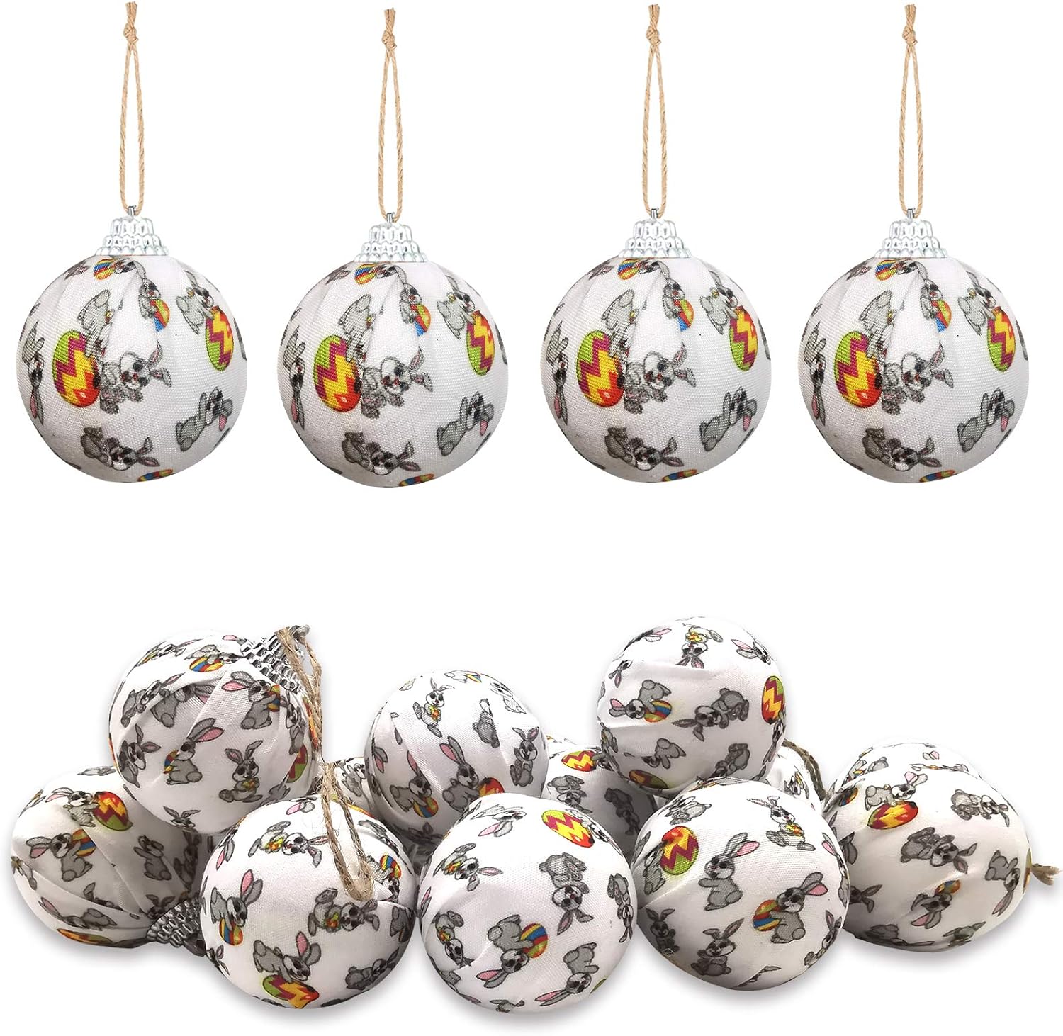 Ornaments - Deloky 16 PCS Easter Ornament Ball-1.9 Inch Colorful Plastic Easter Hanging Ornaments-Easter Fabric Wrapped Balls for Easter Decoration (Rabbit)