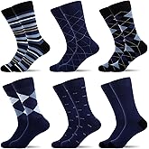 WeciBor Men's Patterned Dress Socks - 6/12 Pairs Seamless Cotton Crew Socks for Business, Office & Daily Wear