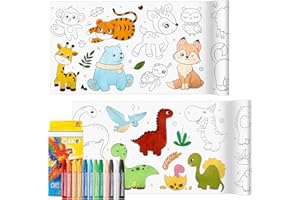 PRUDIUT Coloring Paper Roll Set, 2 Rolls Drawing Roll Paper & 12 Pack Crayon, Sticky Rolls for Art, DIY Painting Drawing Coloring Rolls for Young Artists & Gifts for Age 14+, 11.8" x 118"