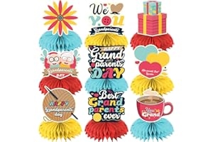 BISWITER 9Pcs Grandparents Day Decorations Honeycomb Centerpieces, Happy Grandparents Day Decorations for Table, Happy Grandparents Day Table Decorations Grandma and Grandpa Party Supplies Centerpieces