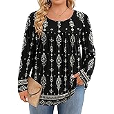 IN'VOLAND Plus Size Tops for Women Long Sleeve Shirts Crew Neck Casual Loose Tunic Blouse Fall and Winter