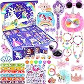 Advent Calendar 2025 Girls,24 Days Surprise Christmas Unicorn Gift Box Christmas Countdown Calendar, Including Hair Accessories, Jewelry, Glasses, Bracelets, Stickers,Coin Purse