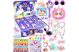 LABEOL Advent Calendar 2025 Girls,24 Days Surprise Christmas Unicorn Gift Box Christmas Countdown Calendar, Including Hair Accessories, Jewelry, Glasses, Bracelets, Stickers,Coin Purse