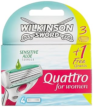 Wilkinson Sword Quattro for Women Sensitive Rasierklingen, 3 plus 1 Klinge gratis