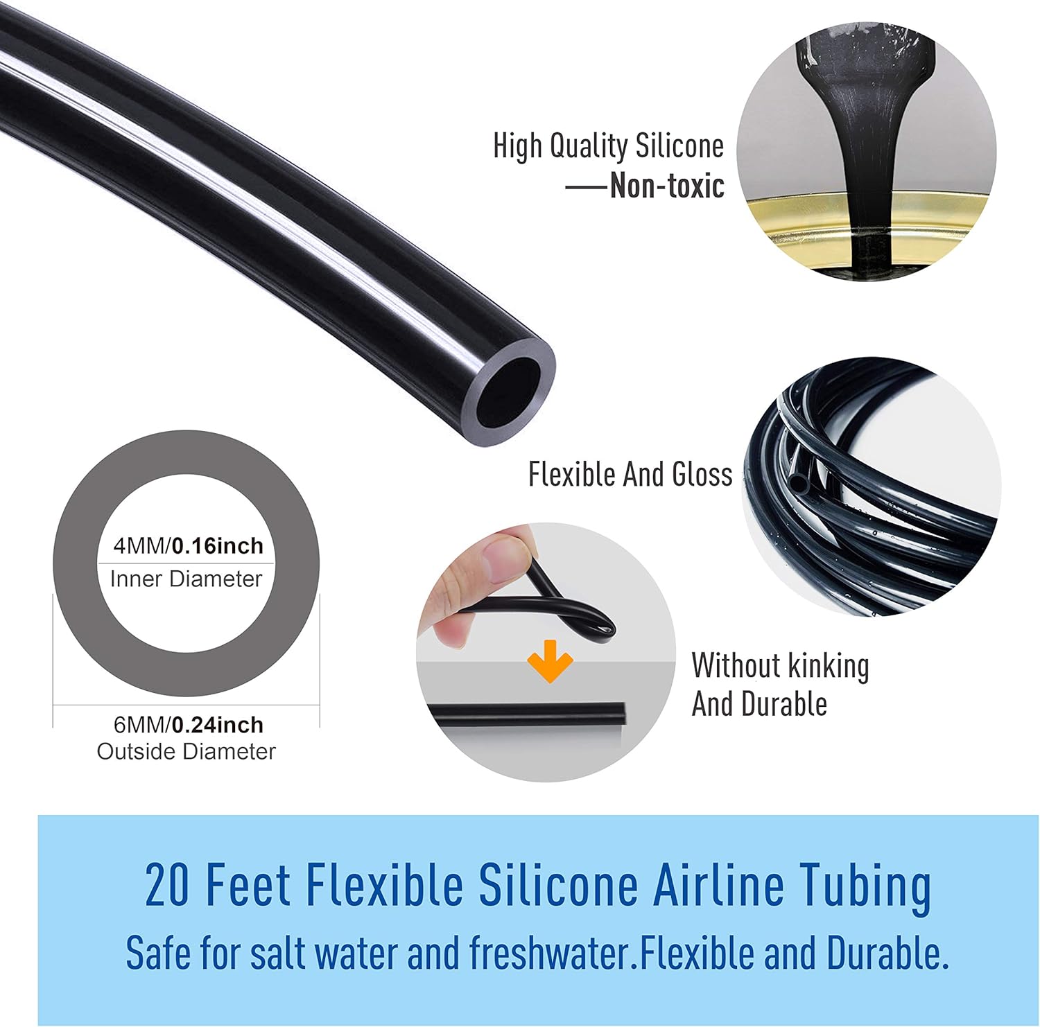 WOW Design 3/16-Inch Professional Flexible Airline Tubing Standard Aquarium Air Pump Accessories with Check Valves, Suction Cups and Connectors, 20 Feet (Clear-Black) : Pet Supplies