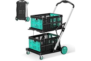 DKENICOR Collapsible Shopping Cart, 8-in-1 200LBS Multi Functional Utility Cart with 2 Storage Crate, Adjustable Handle Grocery Cart on Wheels for Shopping/Warehouse/Office/Supermarket - Blue