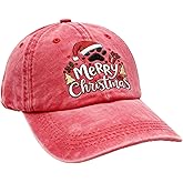 WNSMYJDP Christmas Hat for Women Men Baseball Cap Embroidered Adjustable Washed Distressed Xmas Holiday Party Burgundy