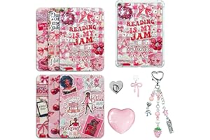 Cute Case Insert Cards Set for Kindle,6 Book-Themed Designs with Charms Set for Kindle and USB-C Dust Plugs,for 11th/12th Gen