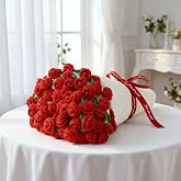 Red Rose Crochet Flower Bouquet Blanket, 43 Inch Throw, 60 Rose Flowers | Gift Bag, Writable Card, Machine Washable, Hand-Crocheted Red Roses, Ready for Birthdays, Holidays, or Anniversaries.