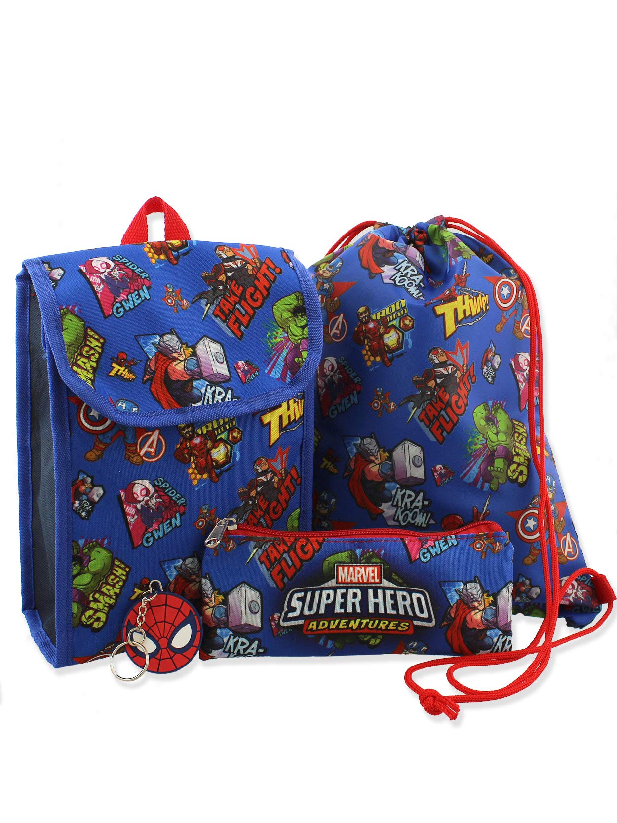 Marvel Super Hero Adventures Boys 5 piece Backpack and Snack Bag School Set (One Size, Blue/Red)