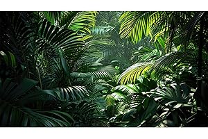 Riivvdise Aquarium Background Enchanting Beauty of Jungle Terrarium Backdrop Nature Jungle Green Leaf Palms Fish Tank Background Reptile Habitat Backdrop Wallpaper Poster Decor Vinyl 36x24in