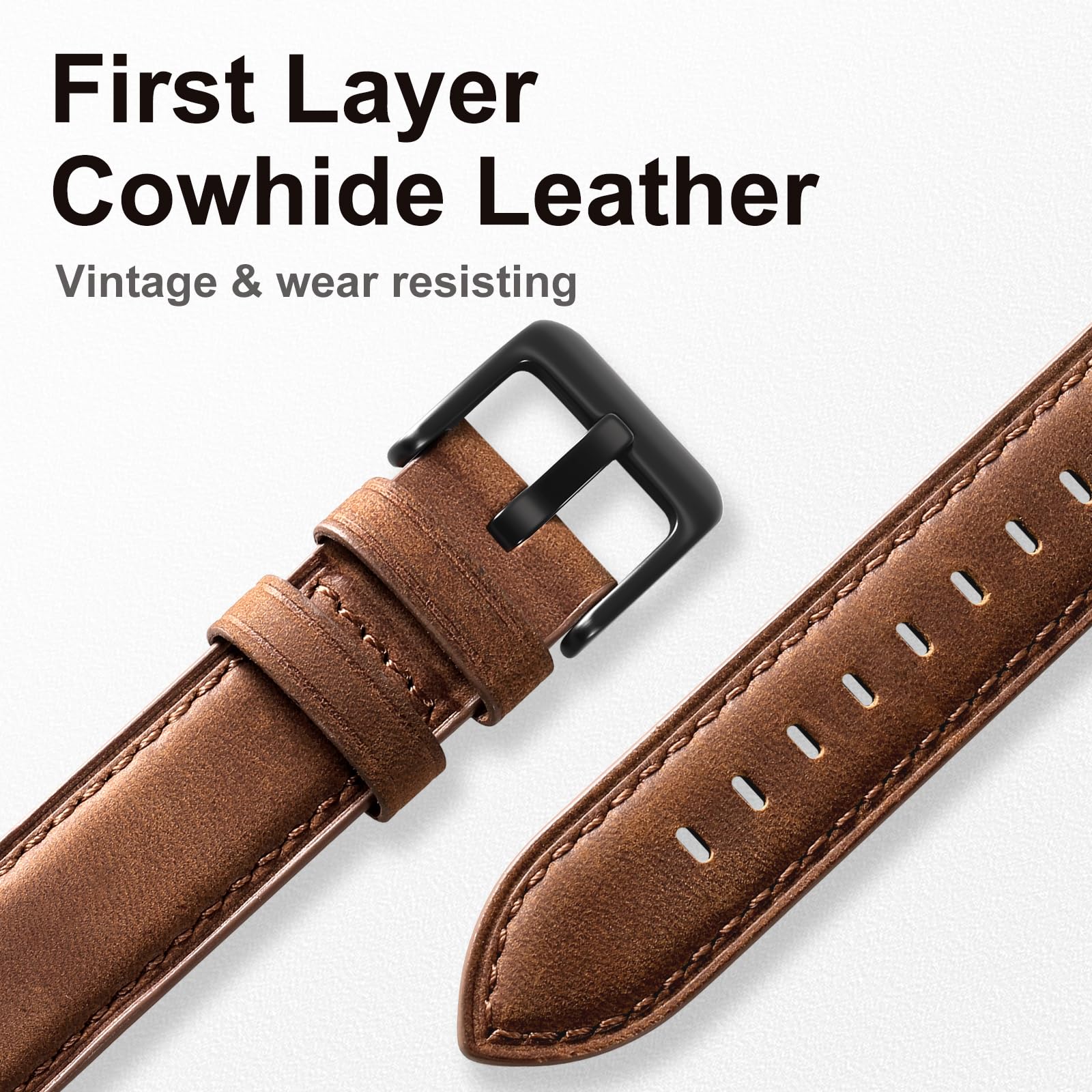 Haveda Leather Bands Compatible with Samsung Galaxy Watch 7 Band 6 5 4 FE 40mm 44mm/Galaxy 6 4 Classic/5 pro/Active 2, 20mm Vintage Genuine Leather Replacement Strap for Samsung Watch Bands Men Women