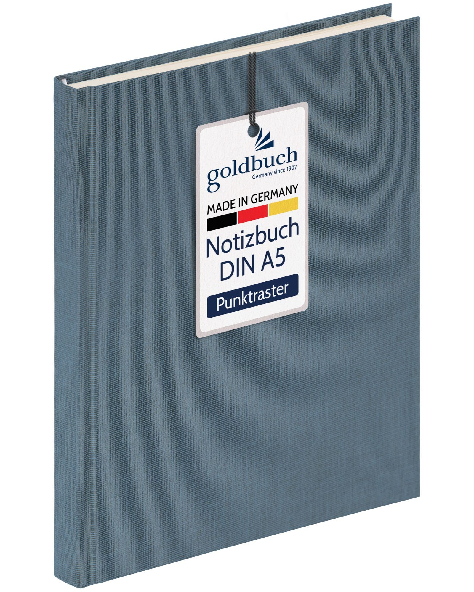 goldbuch 64 0105 Linen Notebook Summertime Note A5, Bullet Journal with 200 Pages Dotted Cream Paper 100 g/m², Acid- & Ink-fast, Hardcover Notebook with Bookmark & Thread Stitching, Blue Grey