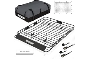 Wildroad Roof Rack Cargo Basket, Upgraded 4” Fence Wide Car Roof Basket Combo, 64"x 50"x 4" Universal Roof Cargo Carrier Basket with Cargo Bag, Cargo Net and Ratchet Straps Fits for SUV Truck Cars