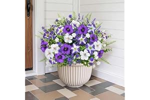 12 Pcs Artificial Flowers for Outdoor, Faux Plants Flowers UV Resistant Plastic Flower for Outside for Planter Front Door Por