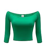 OThread & Co. Women's Off Shoulder 3/4 Sleeve Crop Top Comfy Basic Stretch Layer Shirt
