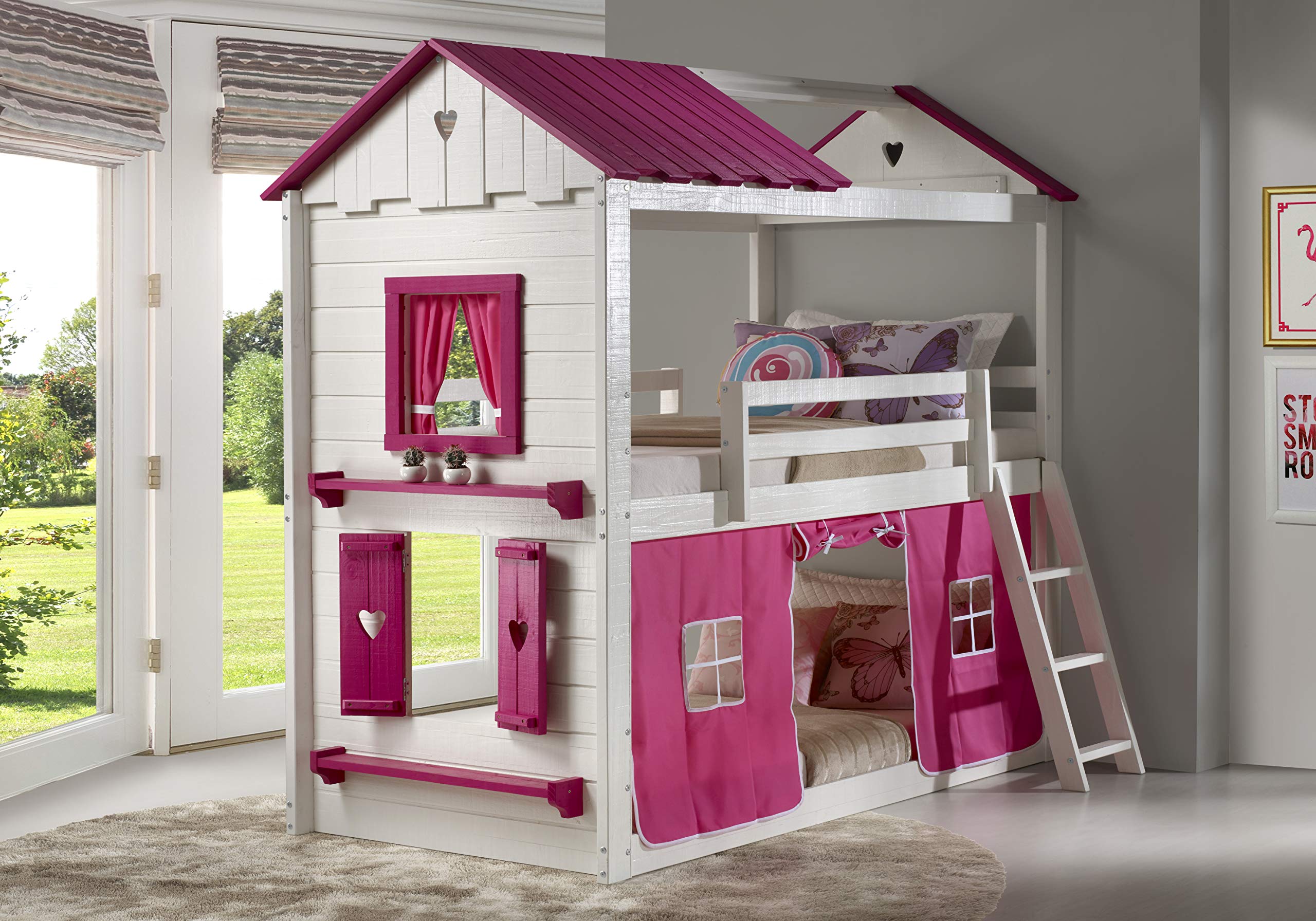DONCO Twin Sweetheart Bunk Bed W/Pink Tent BUNKBED TWIN/TWIN Antique White (Box 1 of 3 Only)