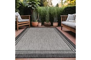 LuuL Home Bordered Outdoor Rug 8x10 Washable Outside Carpet for Indoor Patio Porch Waterproof Easy Cleaning Non Shedding Area Rugs Dark Gray 8 x 10