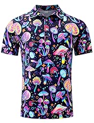 Fanient Men Golf Shirts Dry Fit 3D Mushroom Polo