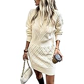 Angashion Sweater Dress for Women - 2026 Fall Winter Long Sleeve Crewneck Slim Fit Diamond Knit Casual Mini Pullover Top