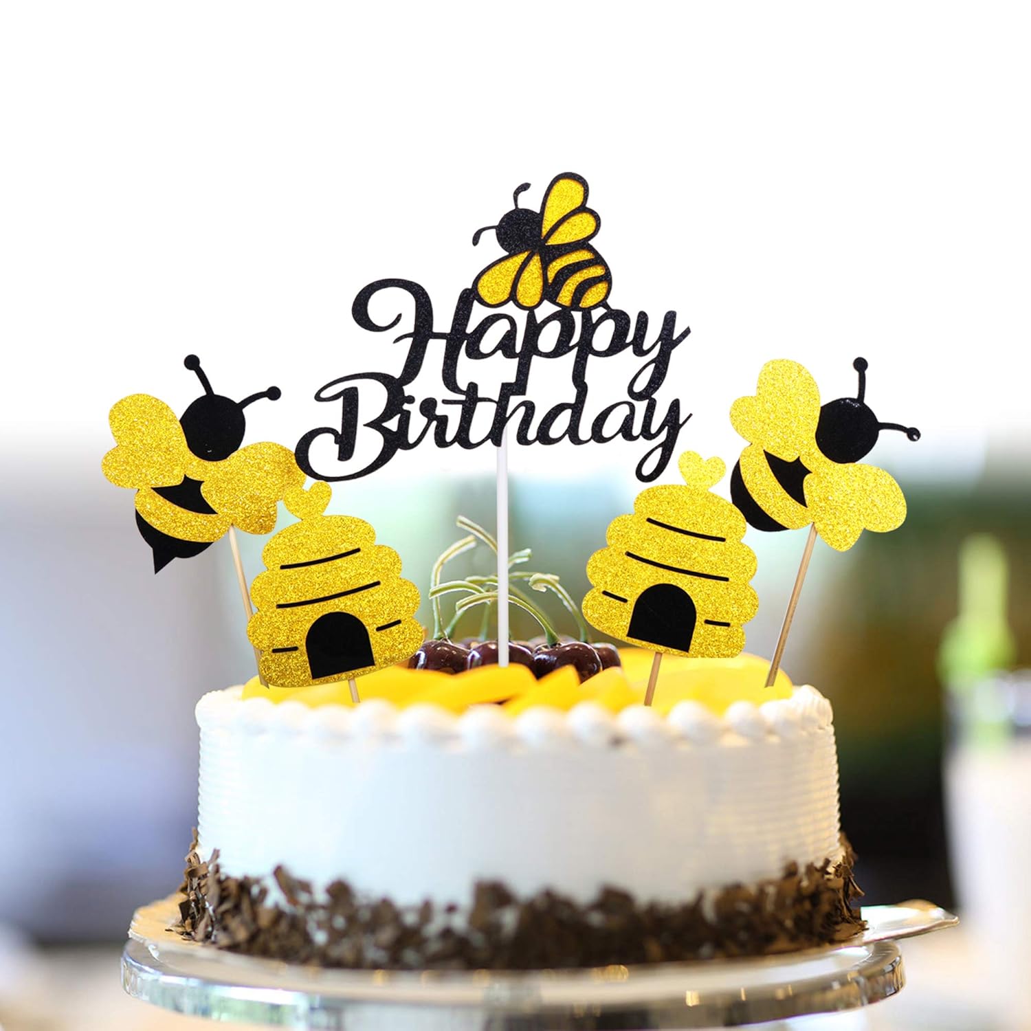 Artczlay Happy Birthday Cake Topper Golden and Black Flash Bees Baby Shower Children's Birthday Party Cake Decoration 5PCS: Amazon.com: Grocery &amp; Gourmet Food