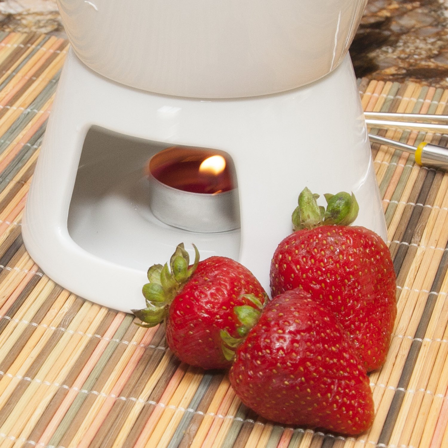 Ceramic Chocolate Fondue Set w/Forks Tea Light Porcelain Melting Pot